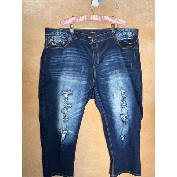 Ashley Stewart Distressed Dark Wash Blue Denim Jeans Size 24 - Picture 2 of 7